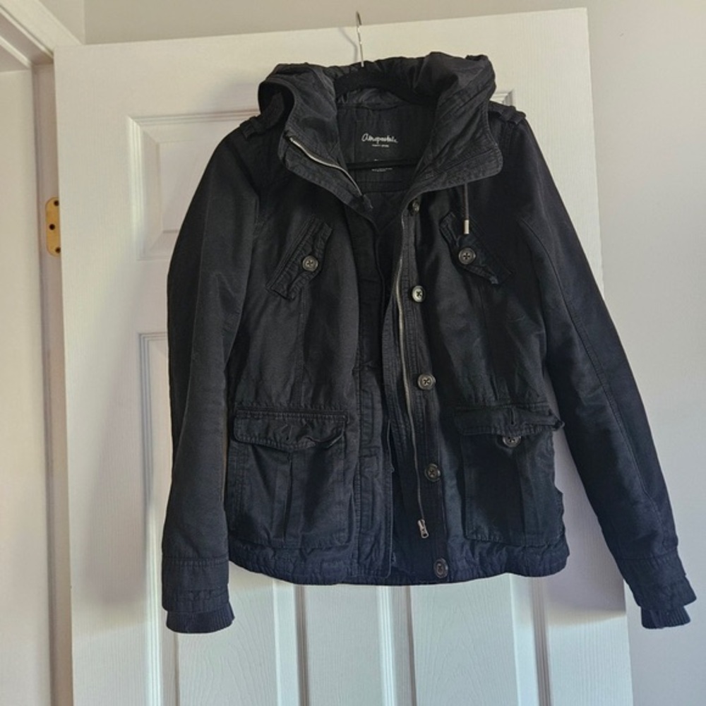 Aeropostale Men's Black Military Field Jacket with Hood